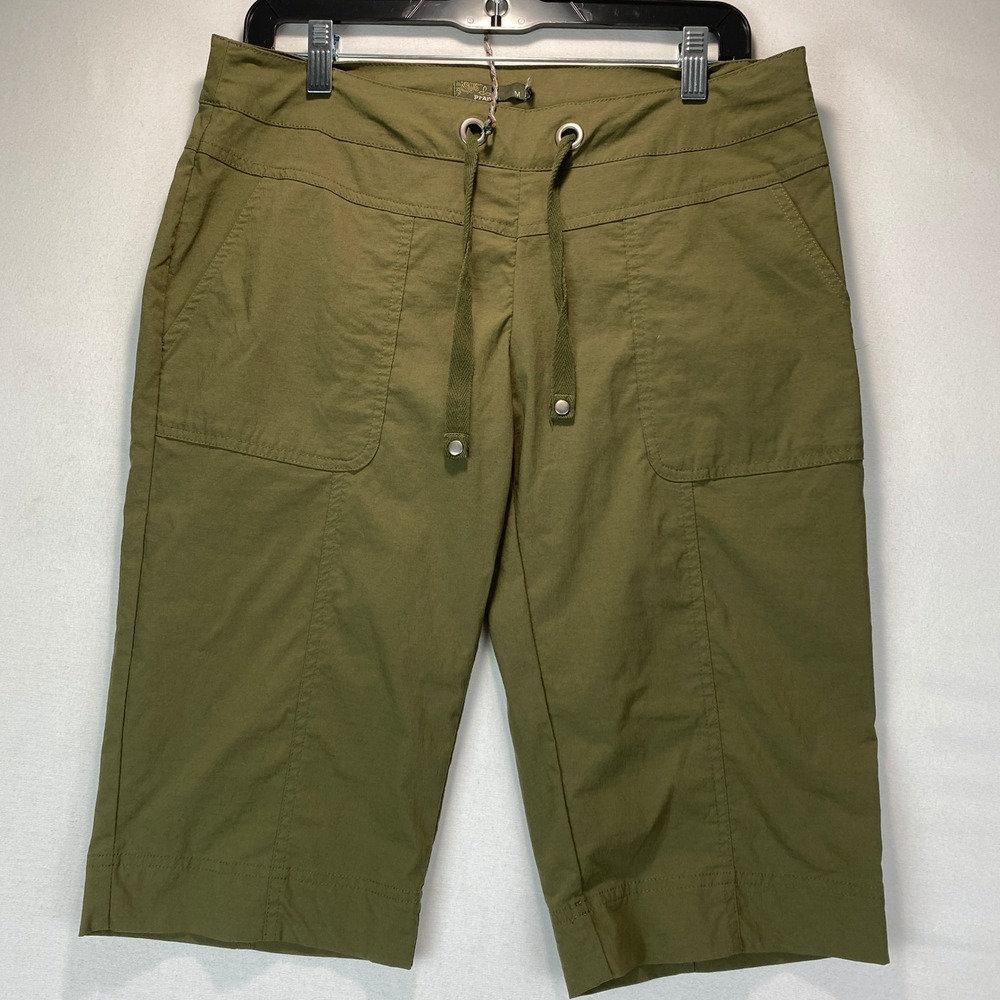 Prana Outdoor Hiking Cargo Capri Pants Womens Medium Olive Green Stretch